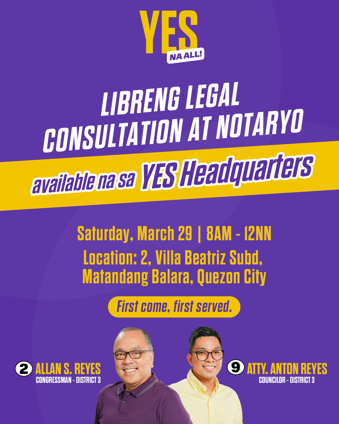 Yes Na All: Provides Free Legal Consultation and Notary Services in Quezon City District 3