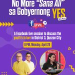 Promo poster for a Facebook Live session featuring Anton Reyes, Allan Reyes, and Khaki Bernardo discussing youth issues in Quezon City.
